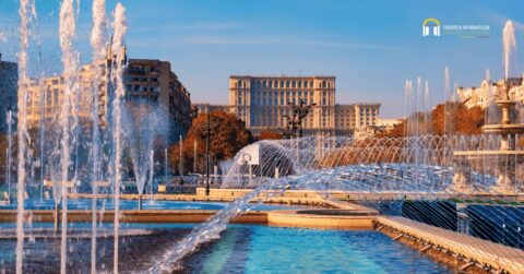 Fântânile din București cu Palatul Parlamentului